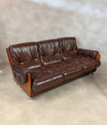 Mid Century G Plan Teak Saddleback 3 Seater Sofa Brown Faux Leather Retro Settee