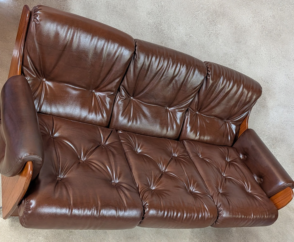 Mid Century G Plan Teak Saddleback 3 Seater Sofa Brown Faux Leather Retro Settee