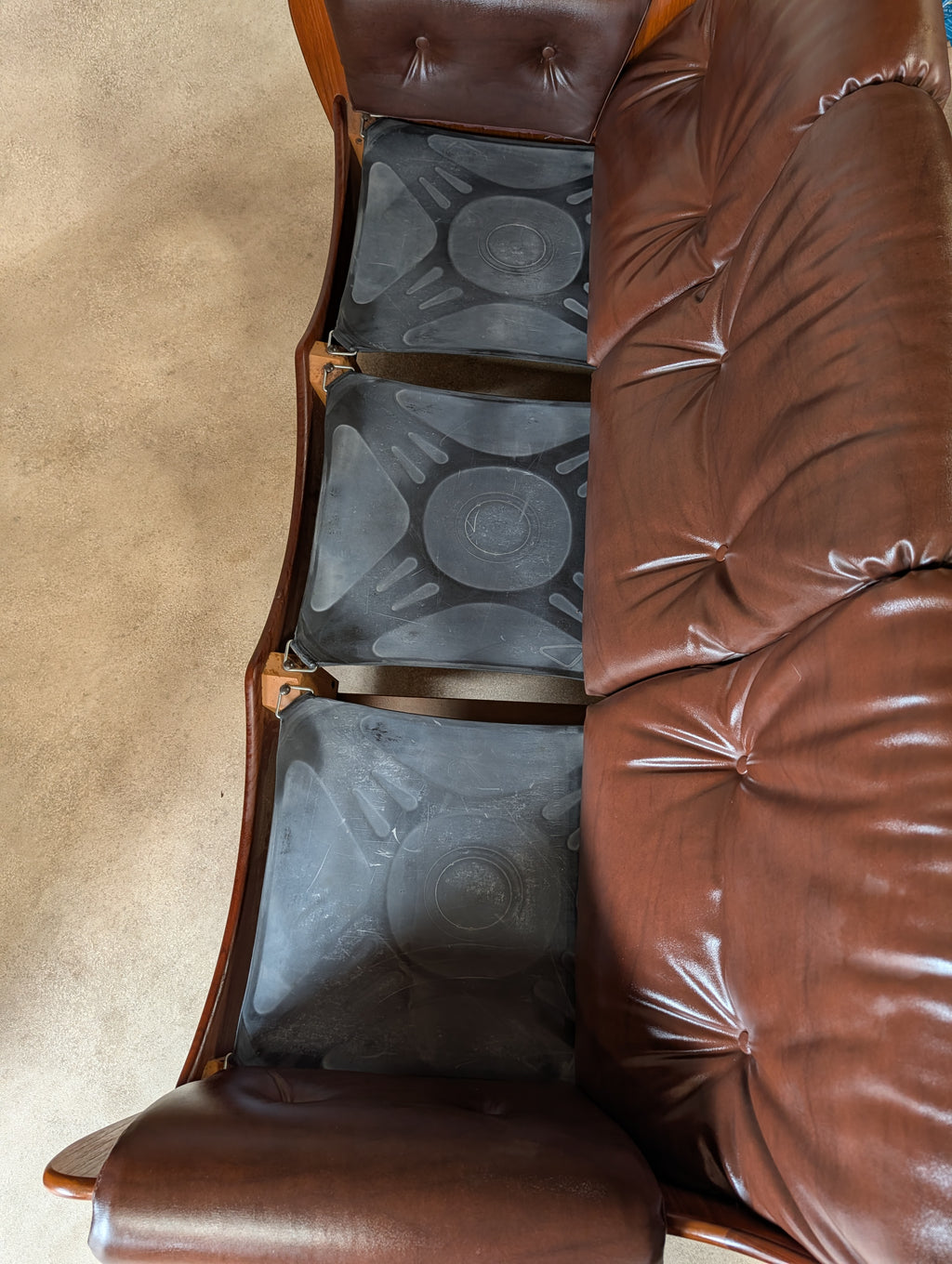 Mid Century G Plan Teak Saddleback 3 Seater Sofa Brown Faux Leather Retro Settee