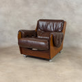 Mid Century G Plan Teak Saddleback Armchair Brown Faux Leather Retro Chair