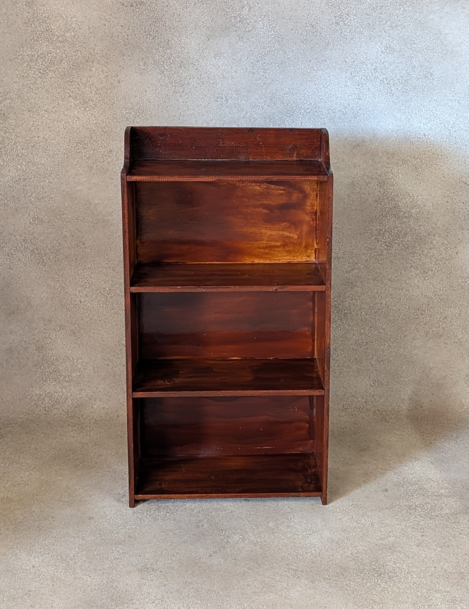 Vintage Rustic Dark Stained Pine Small Bookcase Narrow Bookshelf