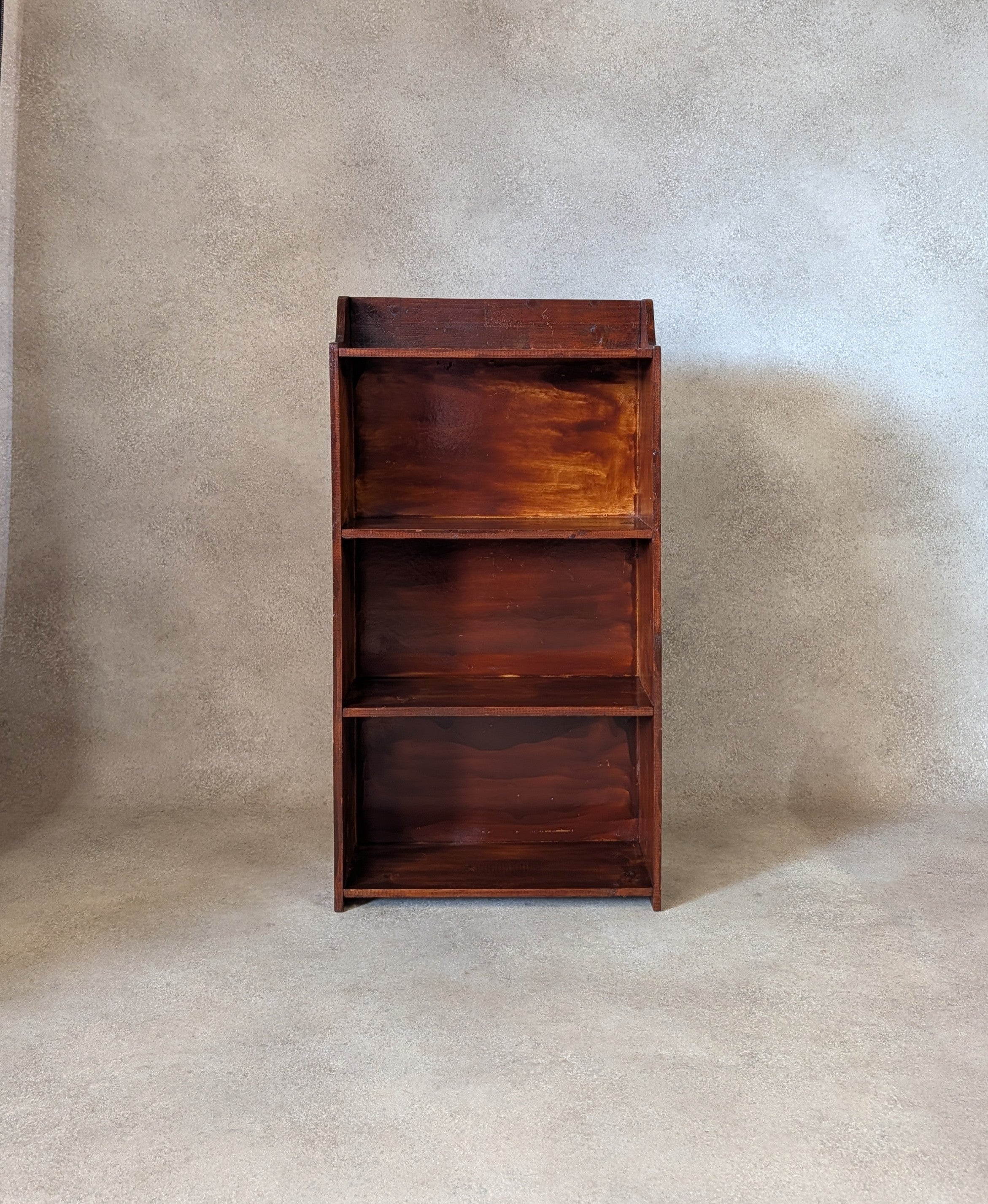 Vintage Rustic Dark Stained Pine Small Bookcase Narrow Bookshelf