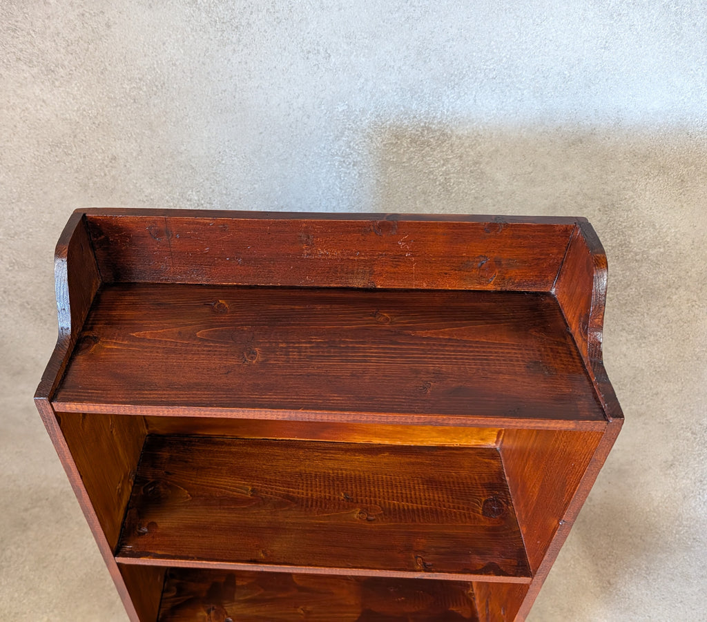 Vintage Rustic Dark Stained Pine Small Bookcase Narrow Bookshelf