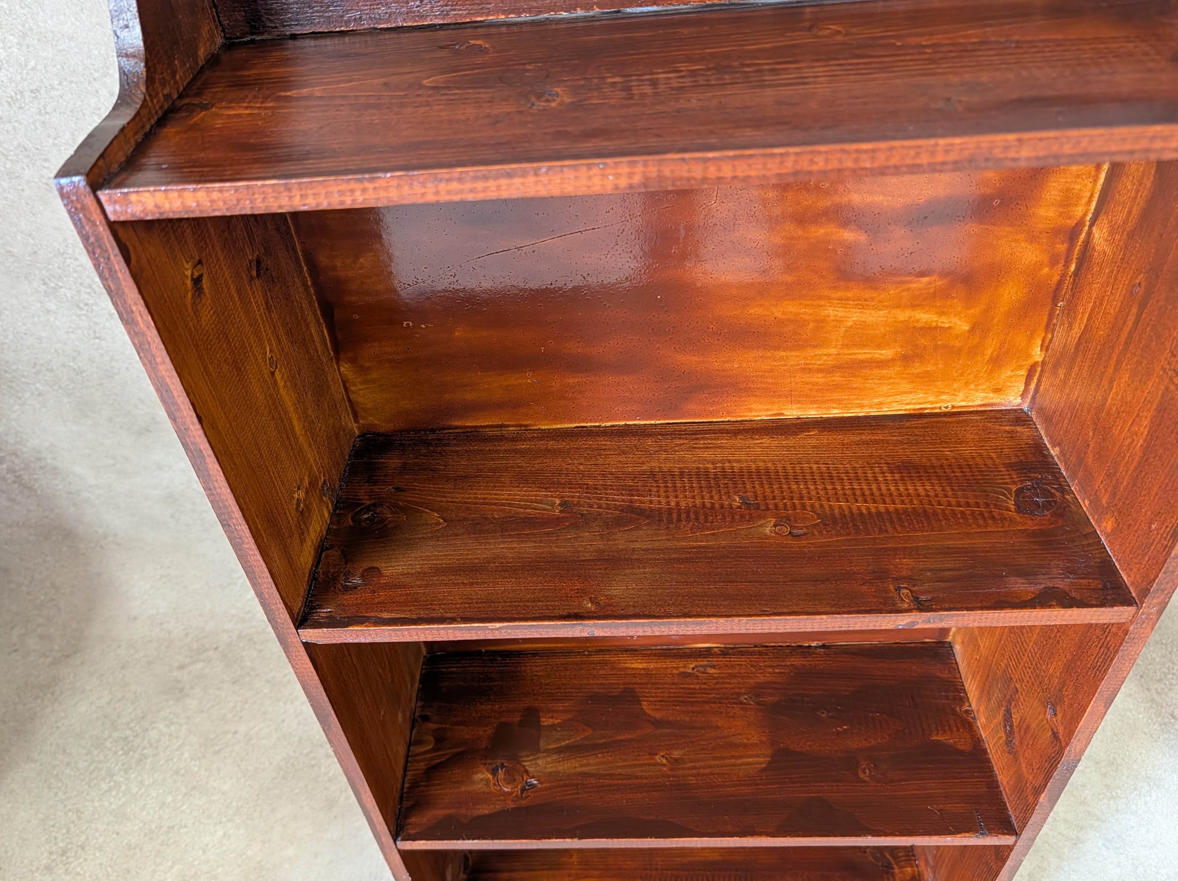 Vintage Rustic Dark Stained Pine Small Bookcase Narrow Bookshelf