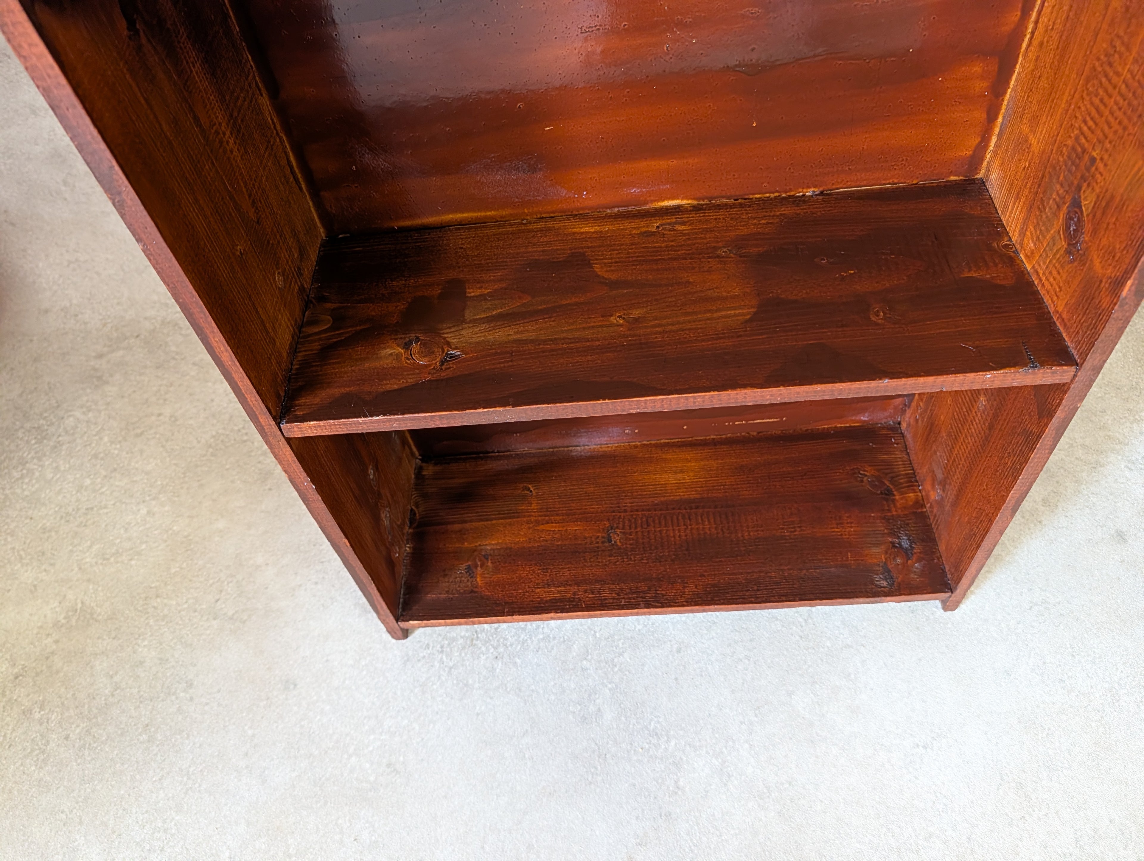 Vintage Rustic Dark Stained Pine Small Bookcase Narrow Bookshelf