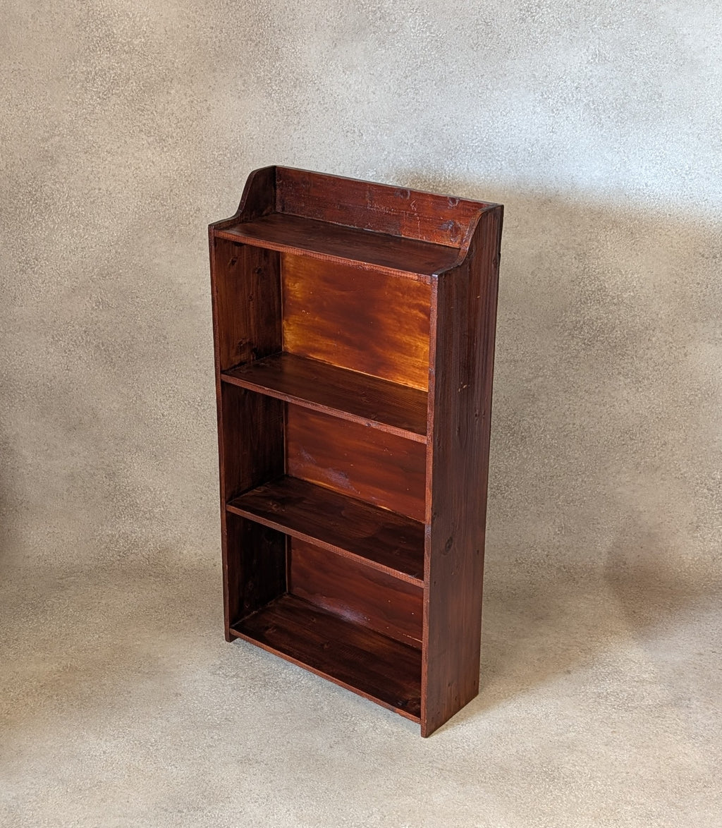 Vintage Rustic Dark Stained Pine Small Bookcase Narrow Bookshelf