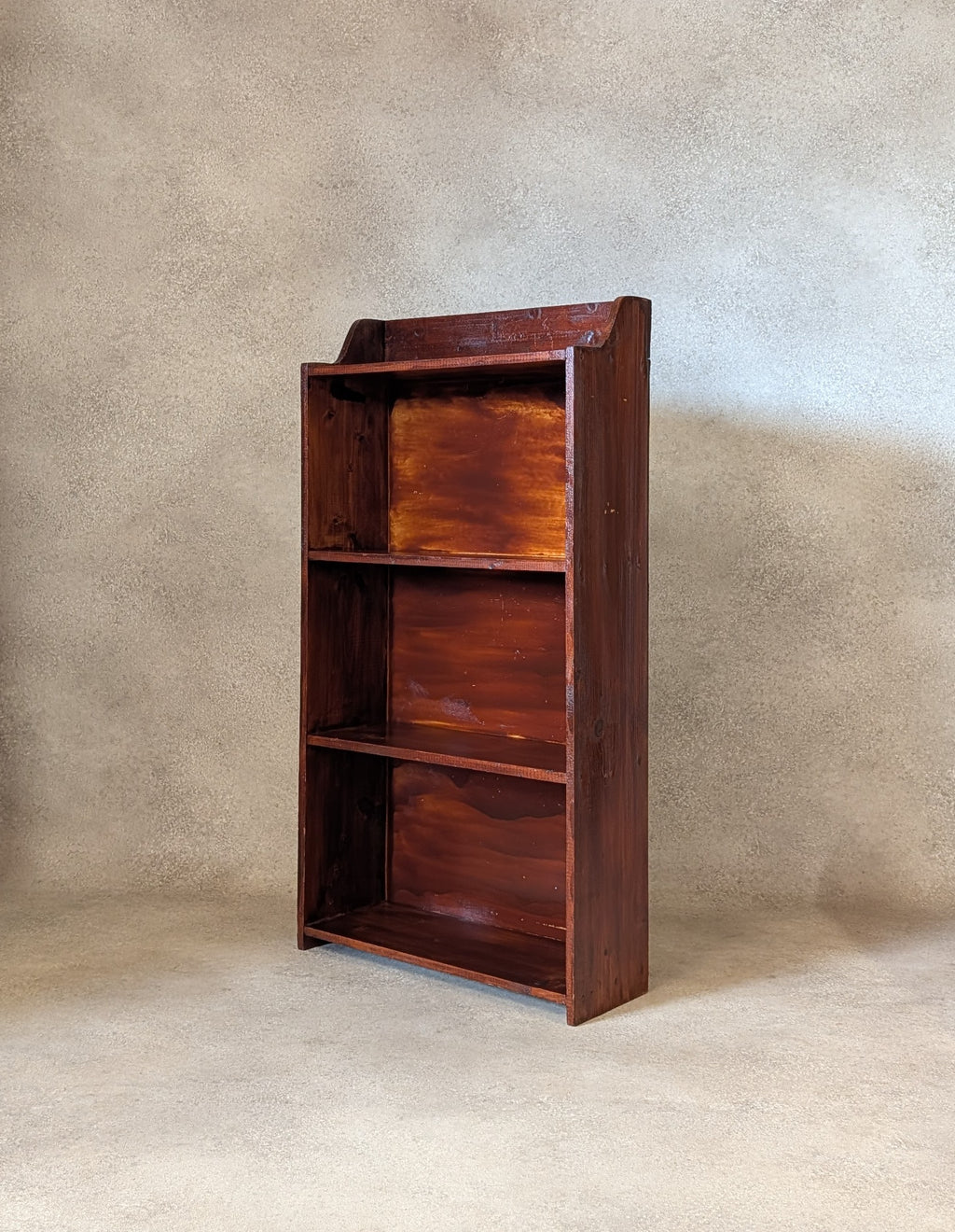Vintage Rustic Dark Stained Pine Small Bookcase Narrow Bookshelf