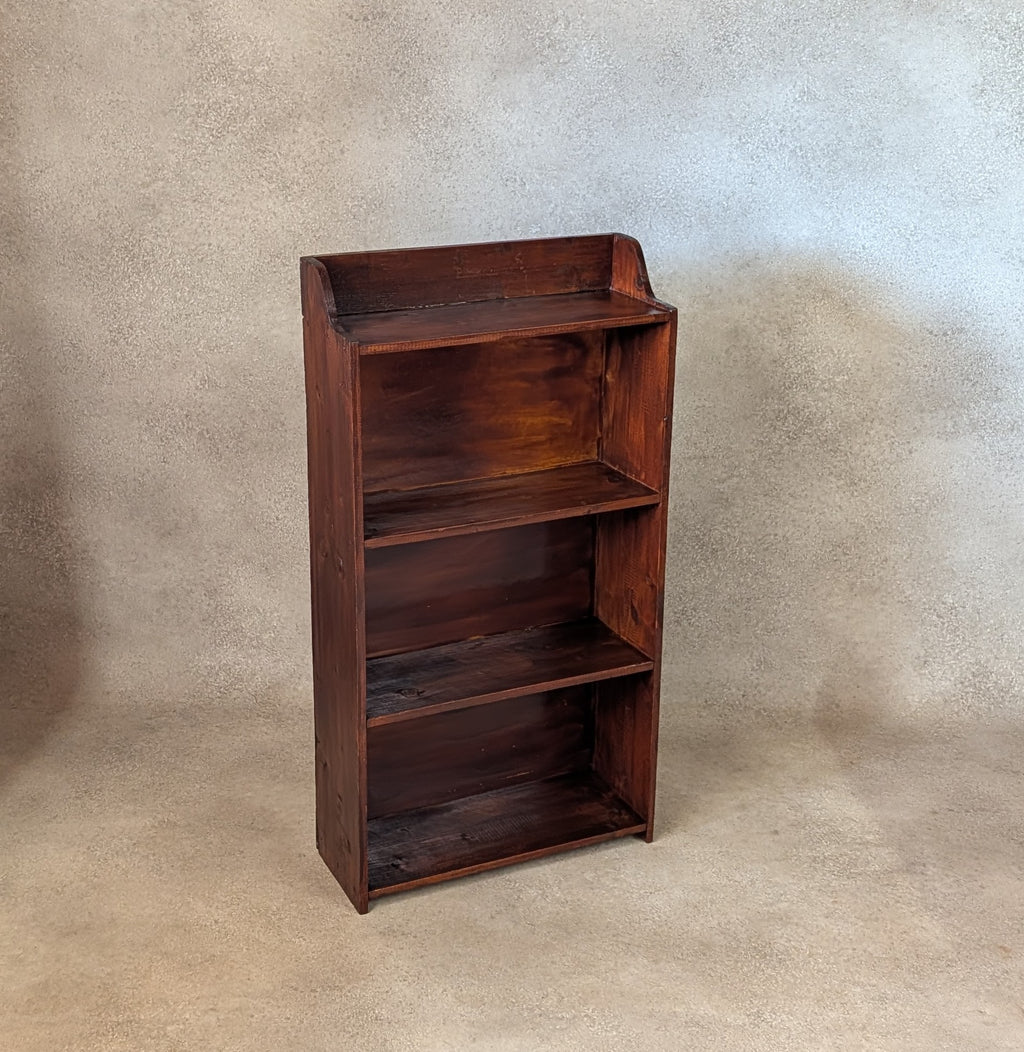 Vintage Rustic Dark Stained Pine Small Bookcase Narrow Bookshelf
