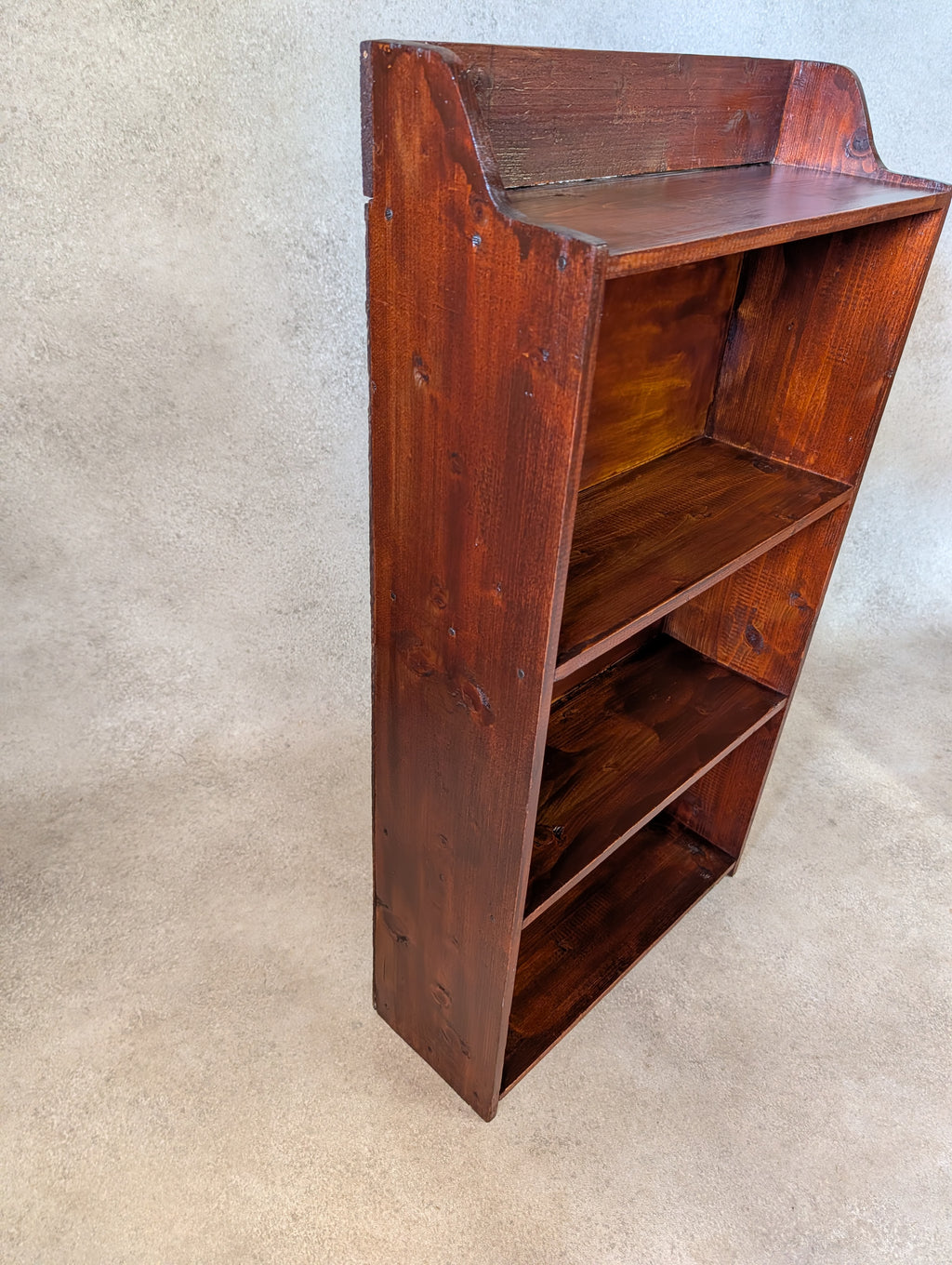 Vintage Rustic Dark Stained Pine Small Bookcase Narrow Bookshelf