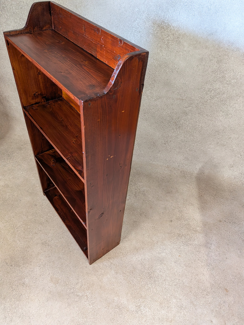 Vintage Rustic Dark Stained Pine Small Bookcase Narrow Bookshelf