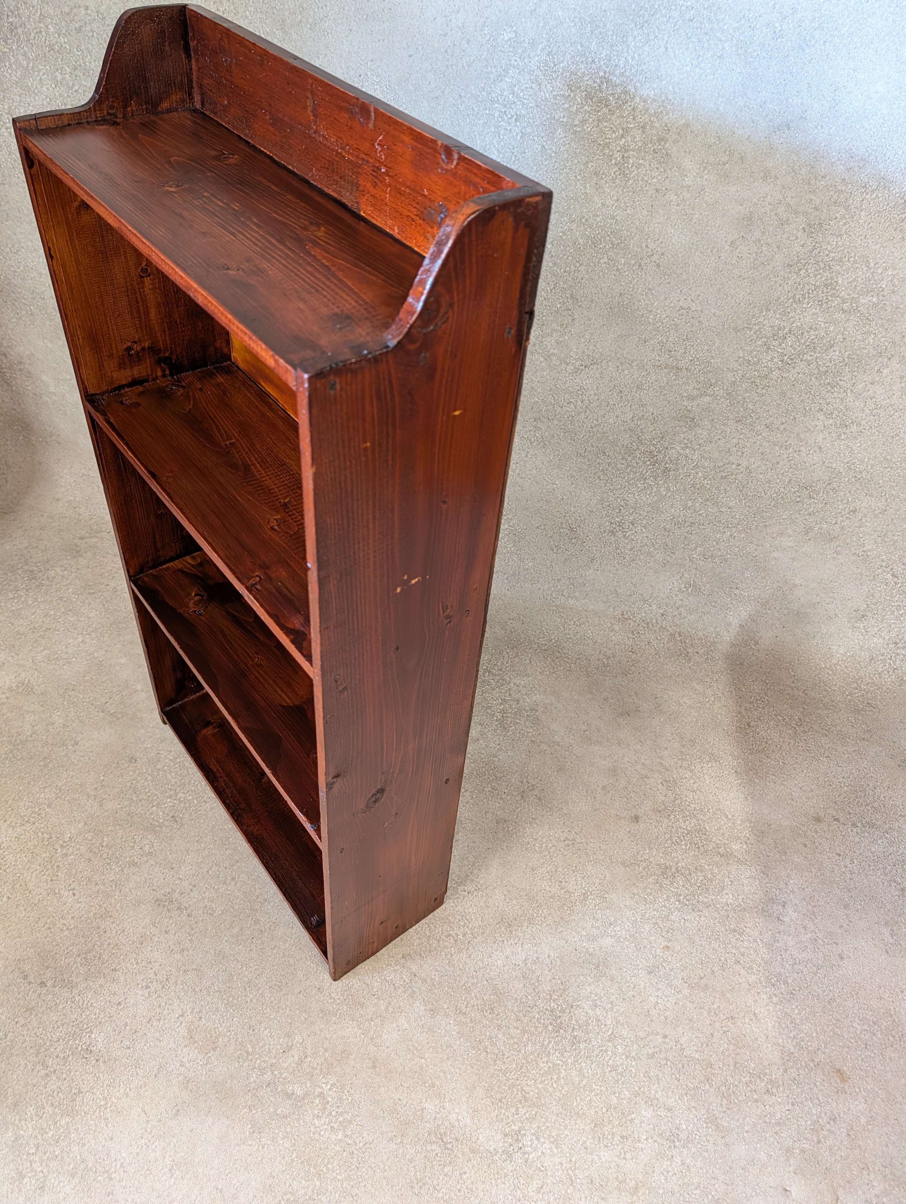 Vintage Rustic Dark Stained Pine Small Bookcase Narrow Bookshelf
