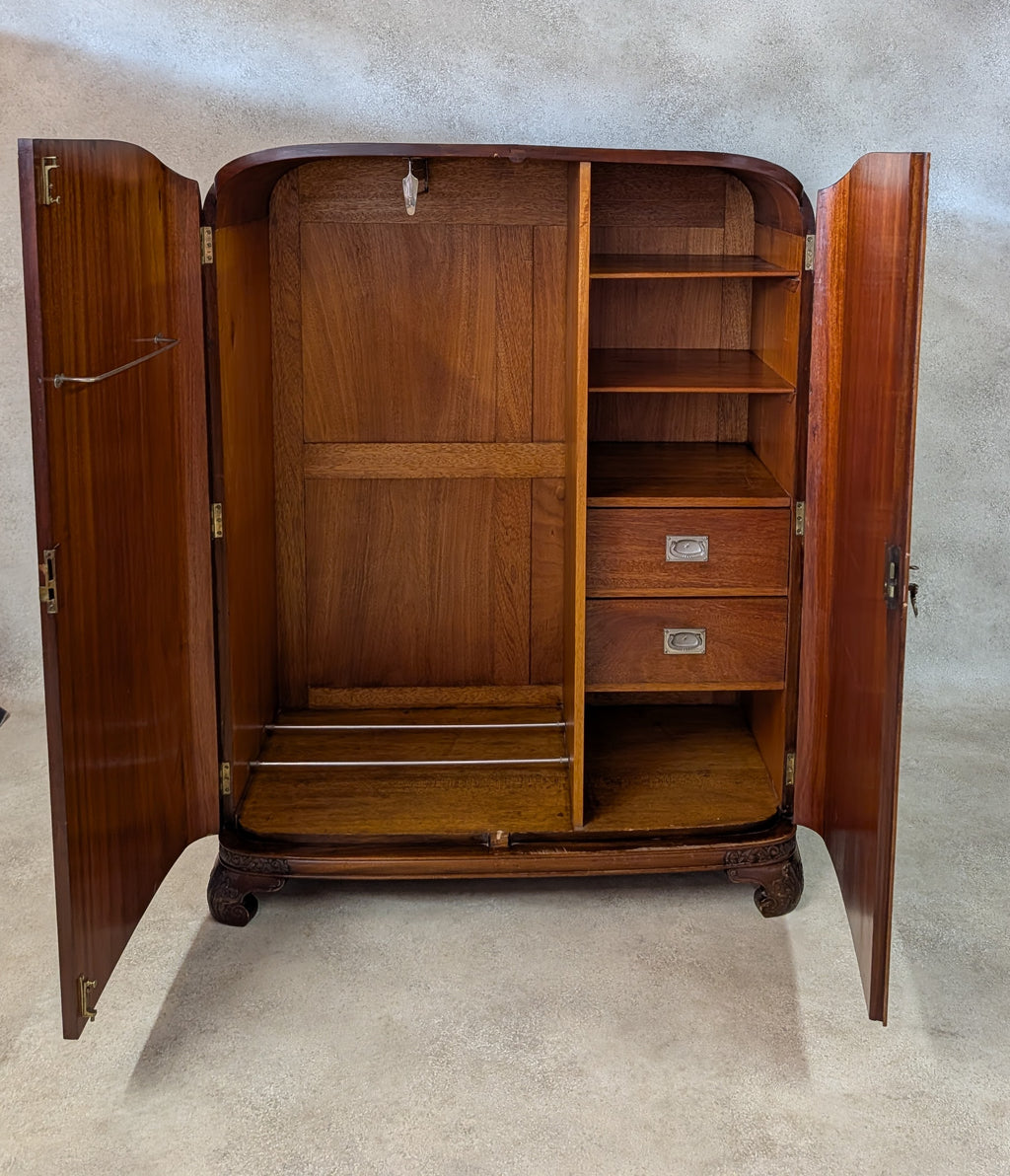 Art Deco Burr Walnut Compactum Small Gentlemans Wardrobe Vintage  1930s Cabinet