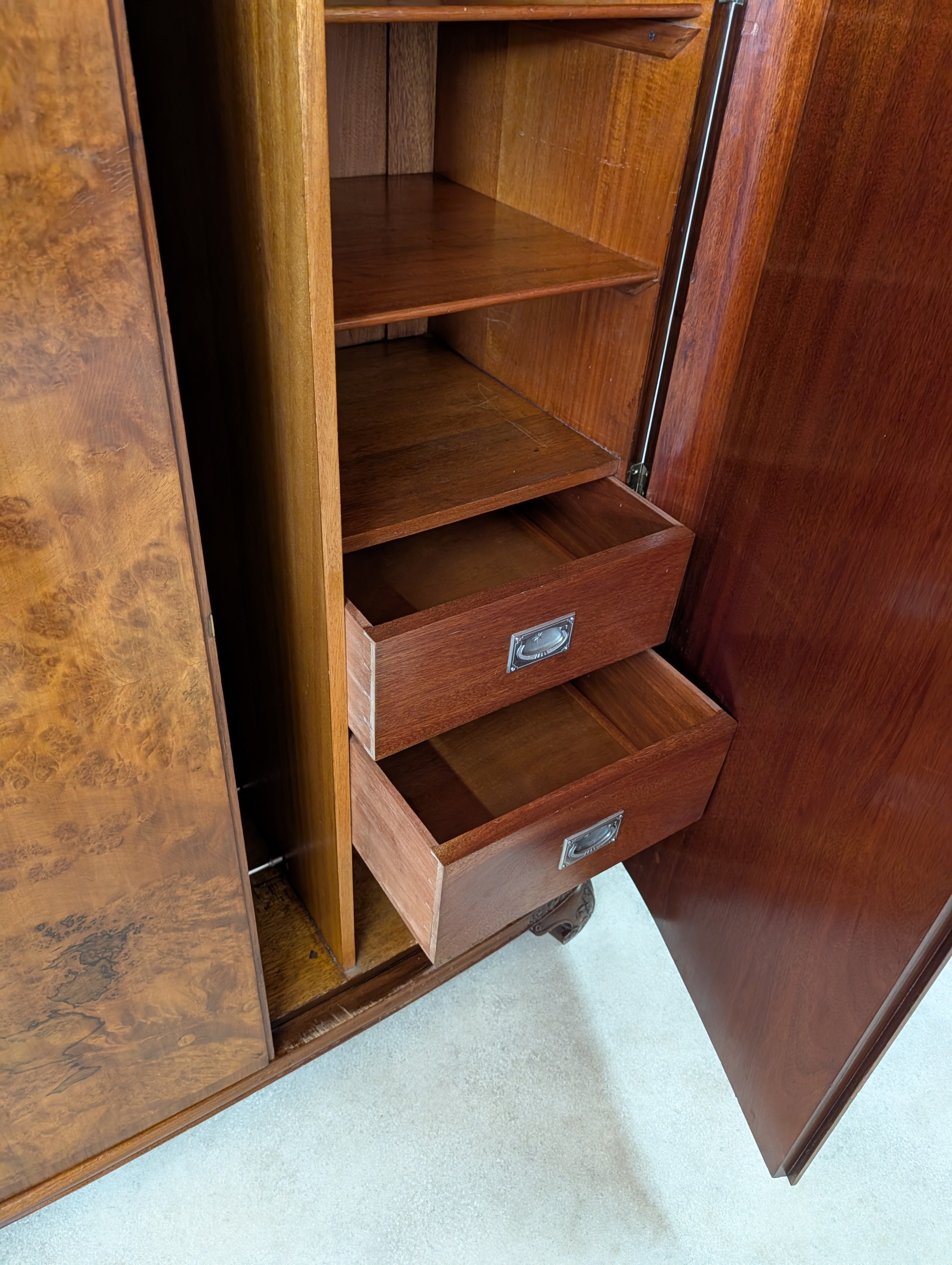 Art Deco Burr Walnut Compactum Small Gentlemans Wardrobe Vintage  1930s Cabinet
