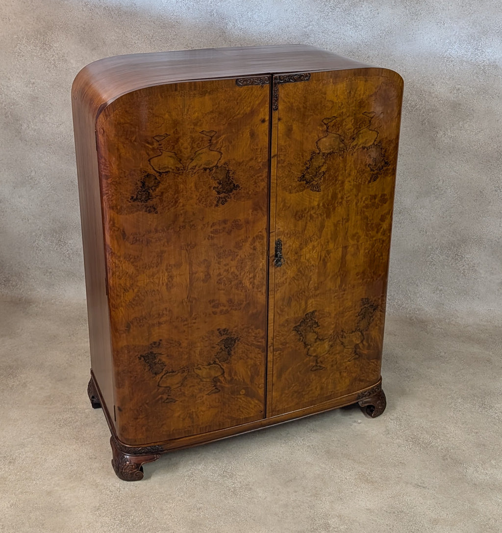 Art Deco Burr Walnut Compactum Small Gentlemans Wardrobe Vintage  1930s Cabinet