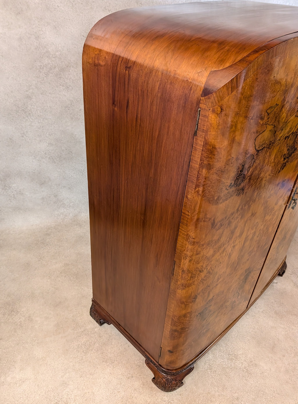 Art Deco Burr Walnut Compactum Small Gentlemans Wardrobe Vintage  1930s Cabinet