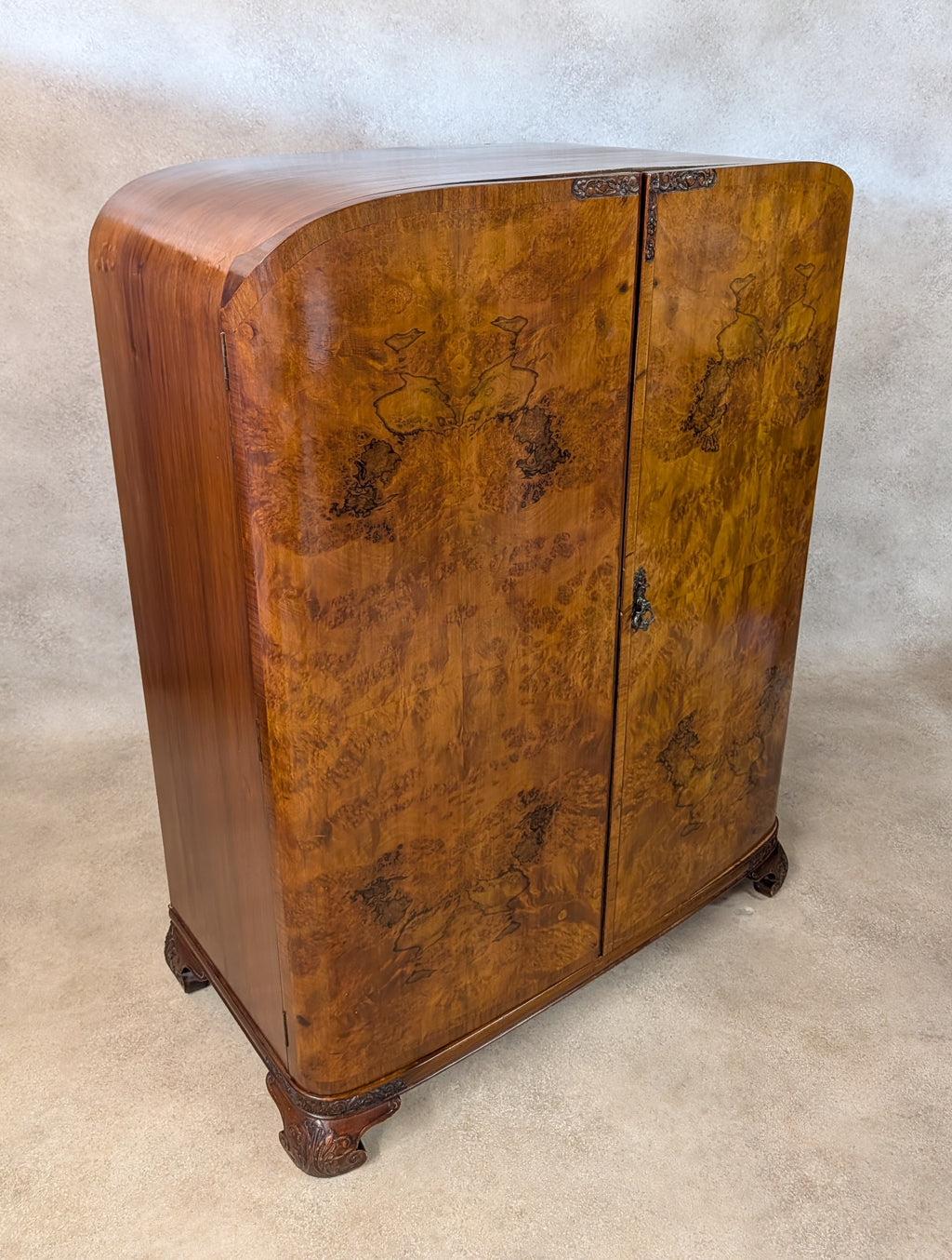 Art Deco Burr Walnut Compactum Small Gentlemans Wardrobe Vintage  1930s Cabinet