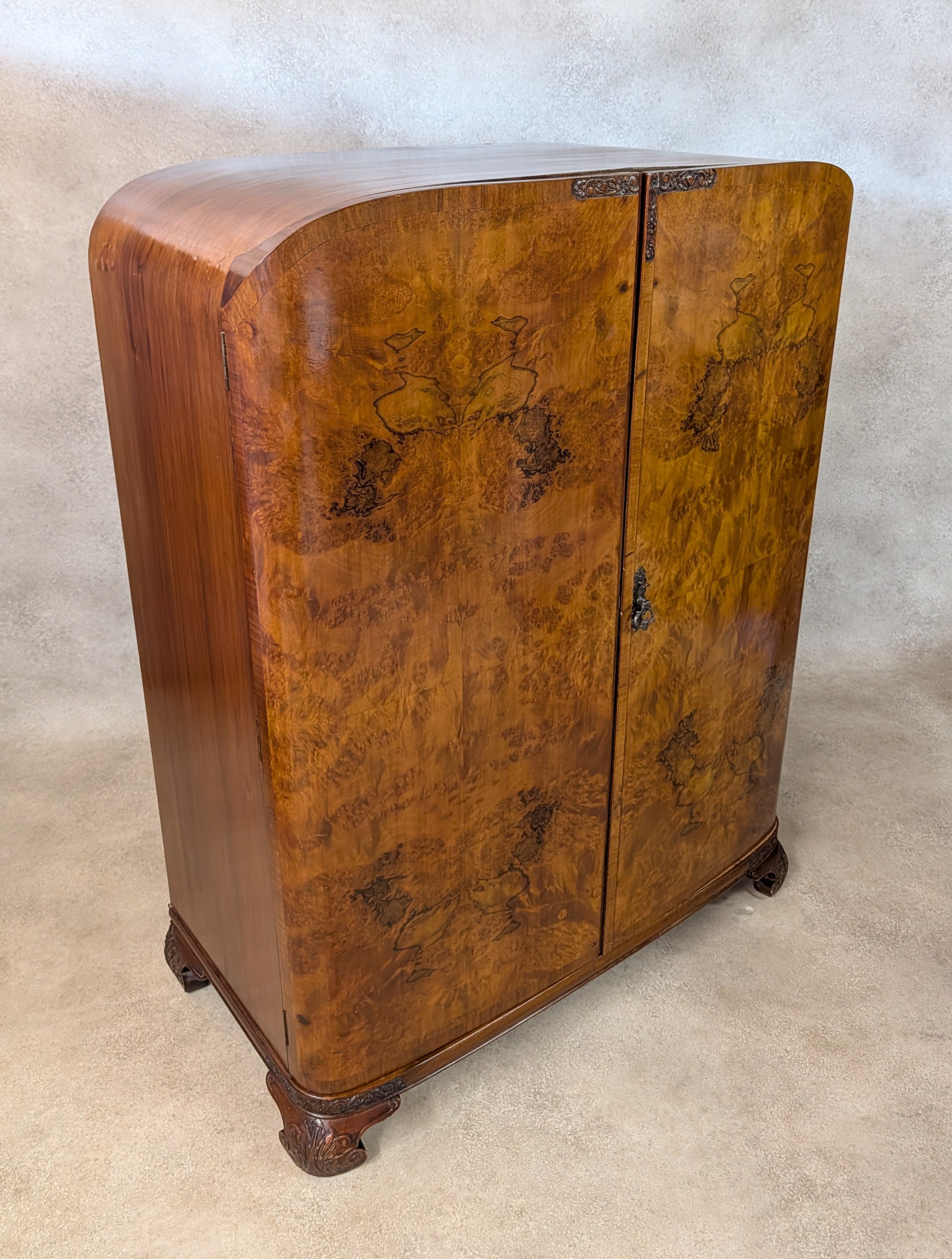 Art Deco Burr Walnut Compactum Small Gentlemans Wardrobe Vintage  1930s Cabinet