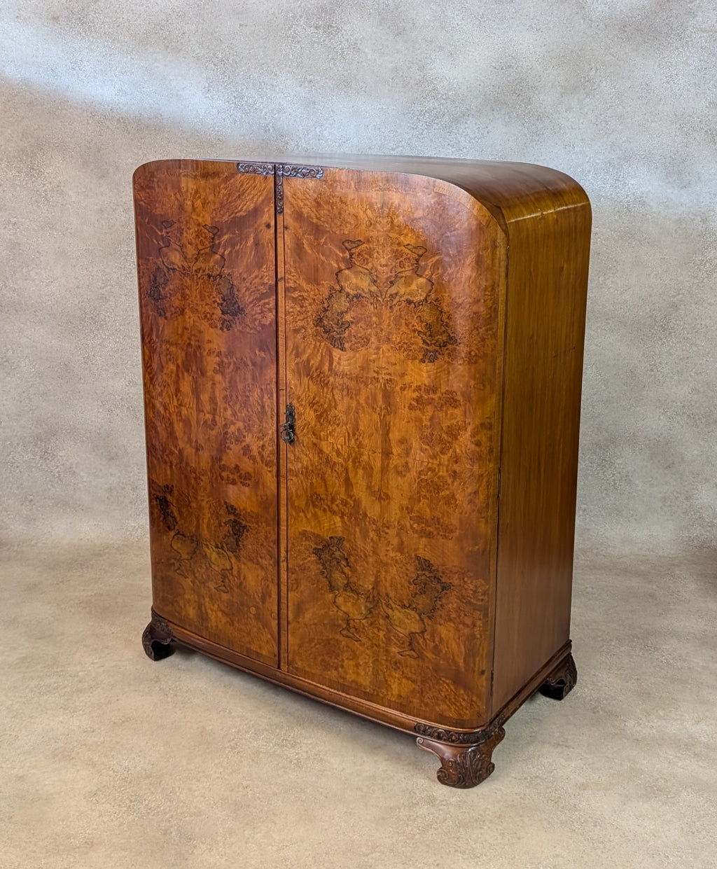 Art Deco Burr Walnut Compactum Small Gentlemans Wardrobe Vintage  1930s Cabinet