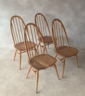 Set Of 4 Ercol Mid Century Blonde Quaker Dining Chairs Elm & Beech - Blue Label