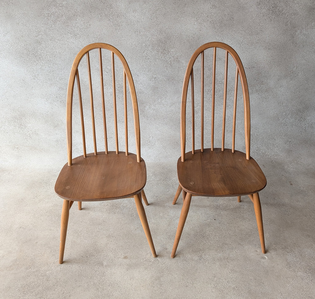 Set Of 4 Ercol Mid Century Blonde Quaker Dining Chairs Elm & Beech - Blue Label