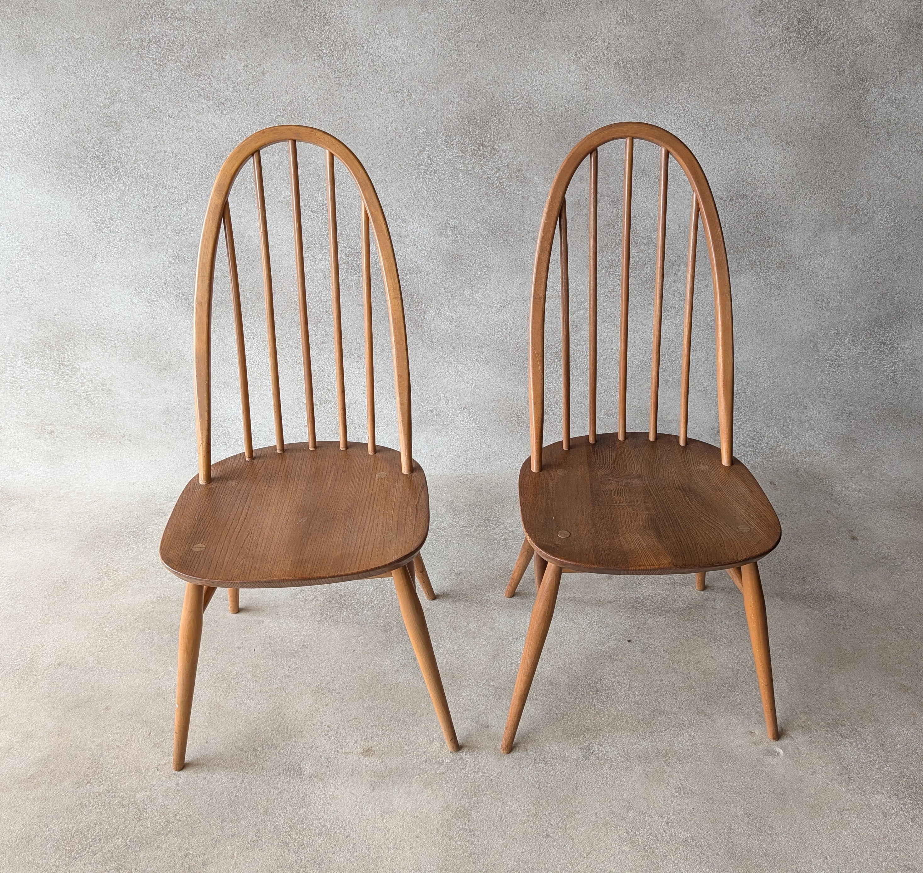 Set Of 4 Ercol Mid Century Blonde Quaker Dining Chairs Elm & Beech - Blue Label
