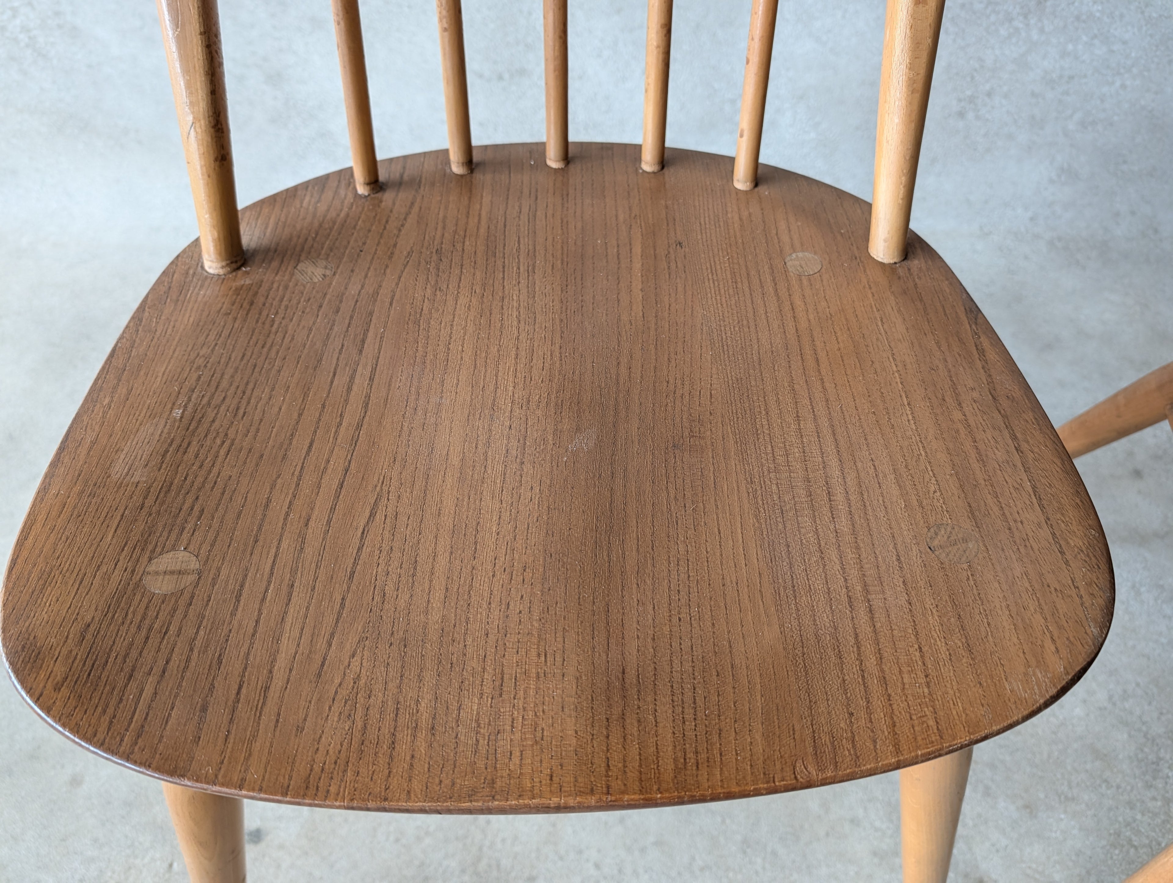 Set Of 4 Ercol Mid Century Blonde Quaker Dining Chairs Elm & Beech - Blue Label