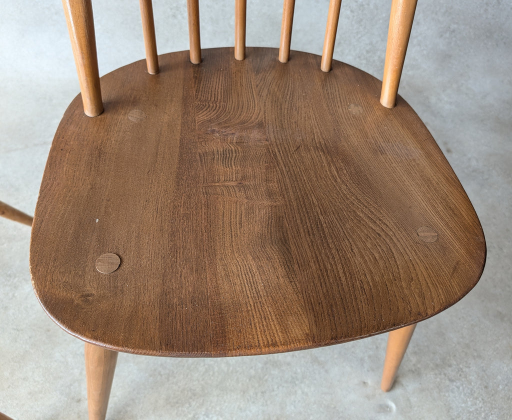 Set Of 4 Ercol Mid Century Blonde Quaker Dining Chairs Elm & Beech - Blue Label