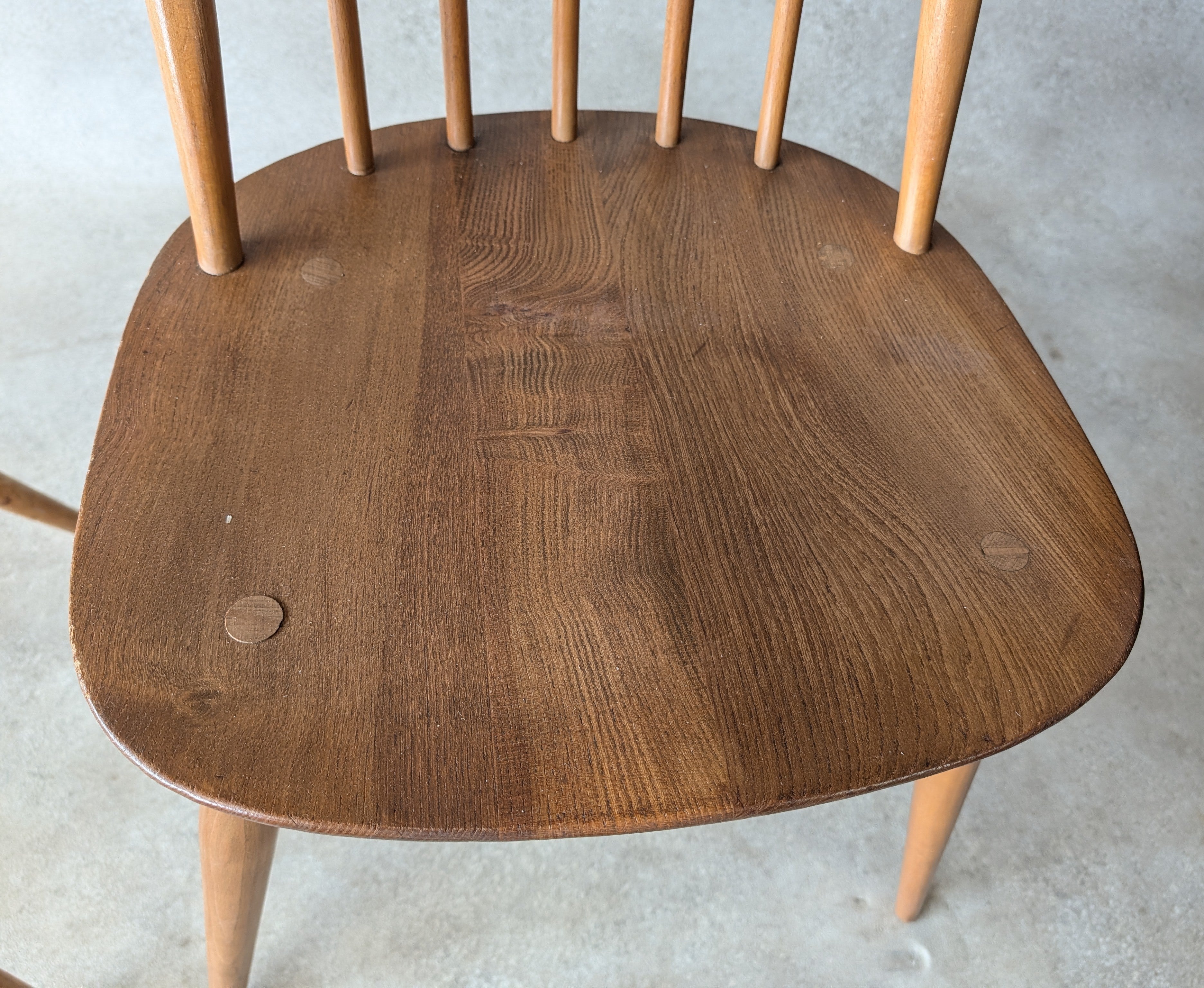 Set Of 4 Ercol Mid Century Blonde Quaker Dining Chairs Elm & Beech - Blue Label