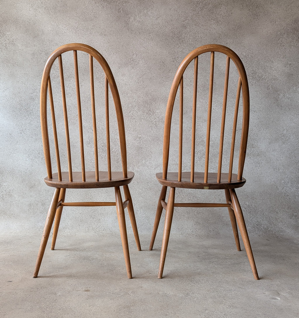 Set Of 4 Ercol Mid Century Blonde Quaker Dining Chairs Elm & Beech - Blue Label