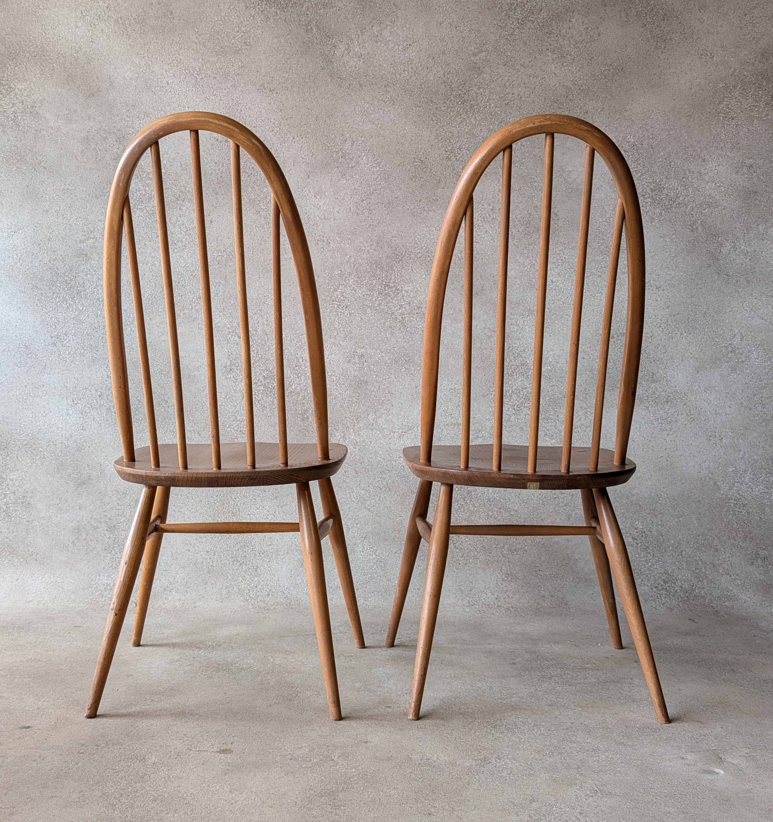 Set Of 4 Ercol Mid Century Blonde Quaker Dining Chairs Elm & Beech - Blue Label