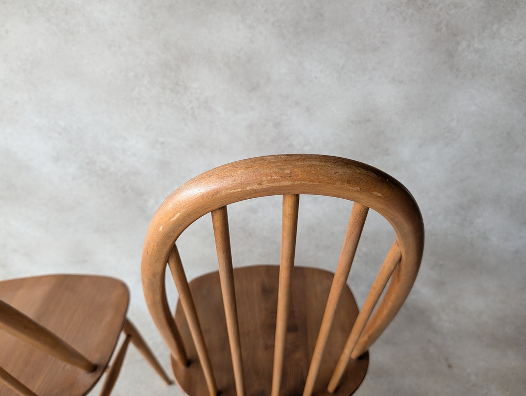 Set Of 4 Ercol Mid Century Blonde Quaker Dining Chairs Elm & Beech - Blue Label