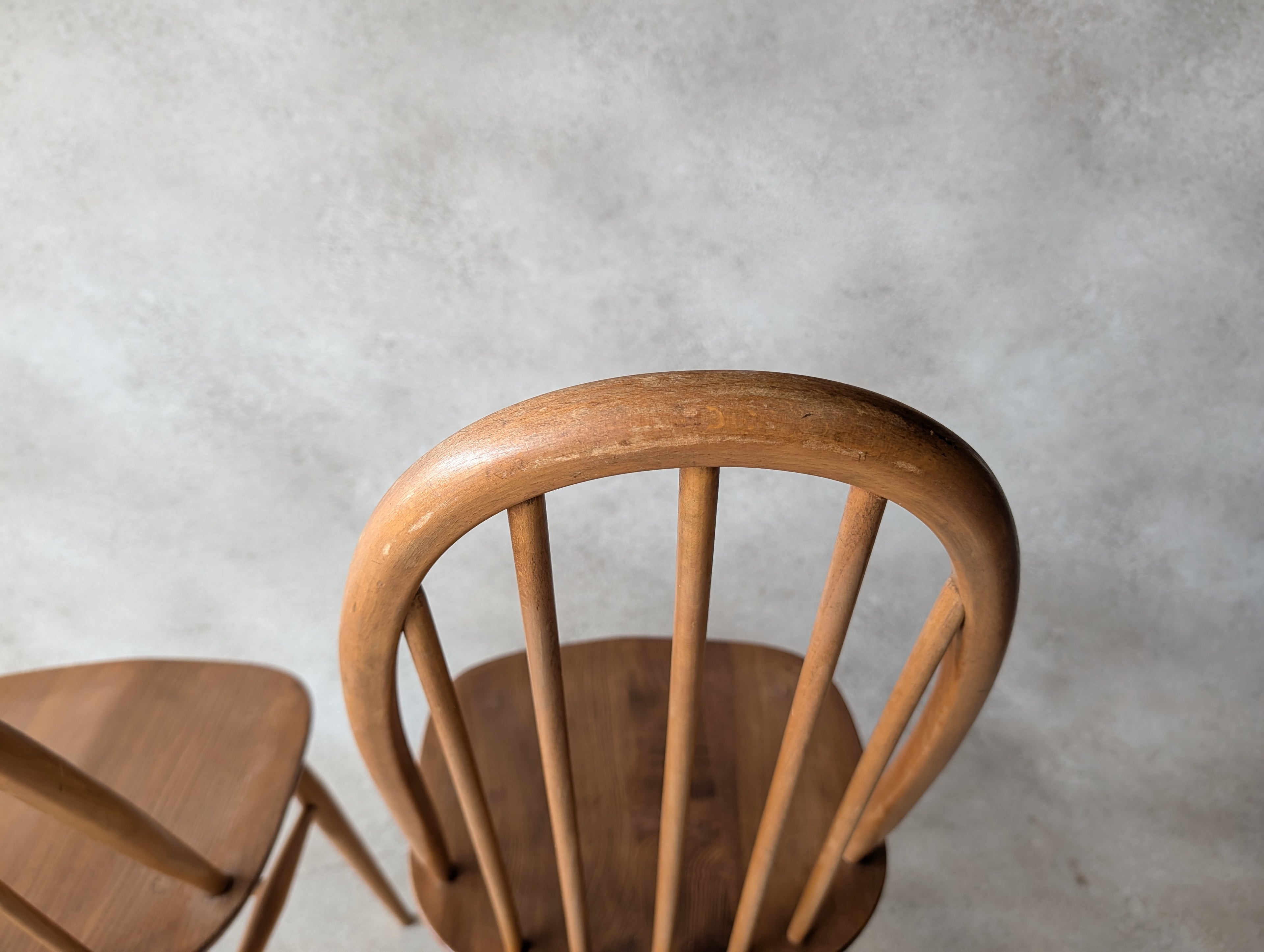 Set Of 4 Ercol Mid Century Blonde Quaker Dining Chairs Elm & Beech - Blue Label