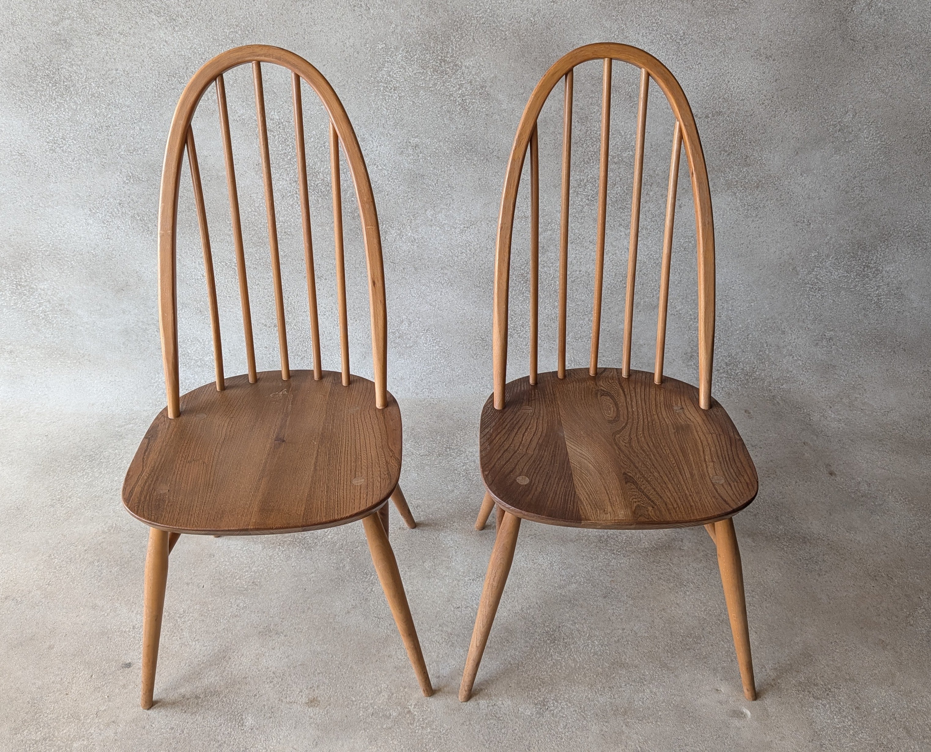 Set Of 4 Ercol Mid Century Blonde Quaker Dining Chairs Elm & Beech - Blue Label