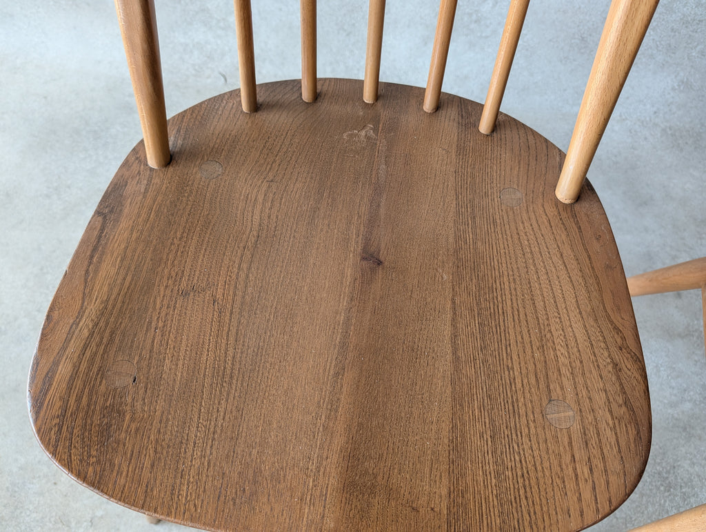 Set Of 4 Ercol Mid Century Blonde Quaker Dining Chairs Elm & Beech - Blue Label