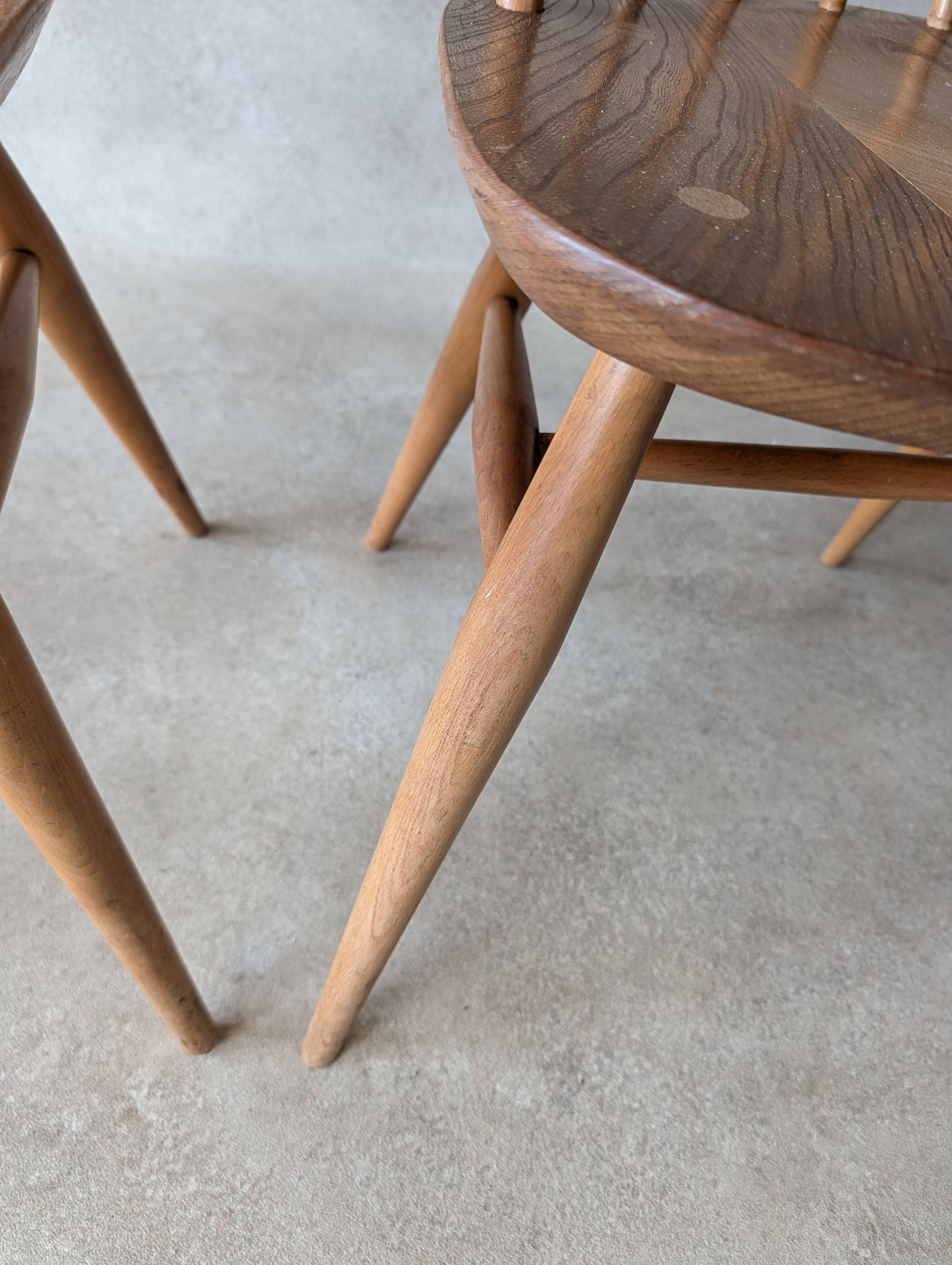 Set Of 4 Ercol Mid Century Blonde Quaker Dining Chairs Elm & Beech - Blue Label