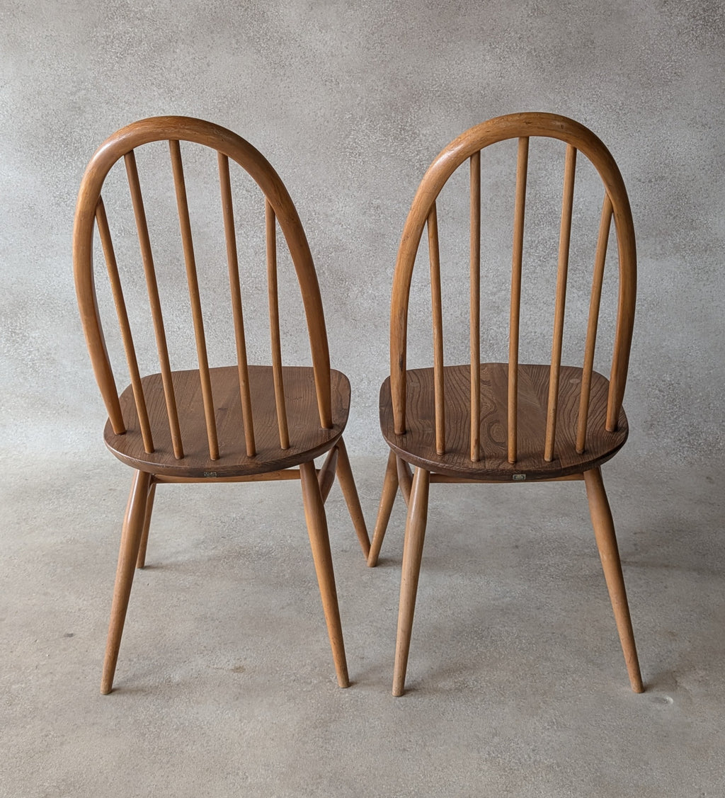 Set Of 4 Ercol Mid Century Blonde Quaker Dining Chairs Elm & Beech - Blue Label