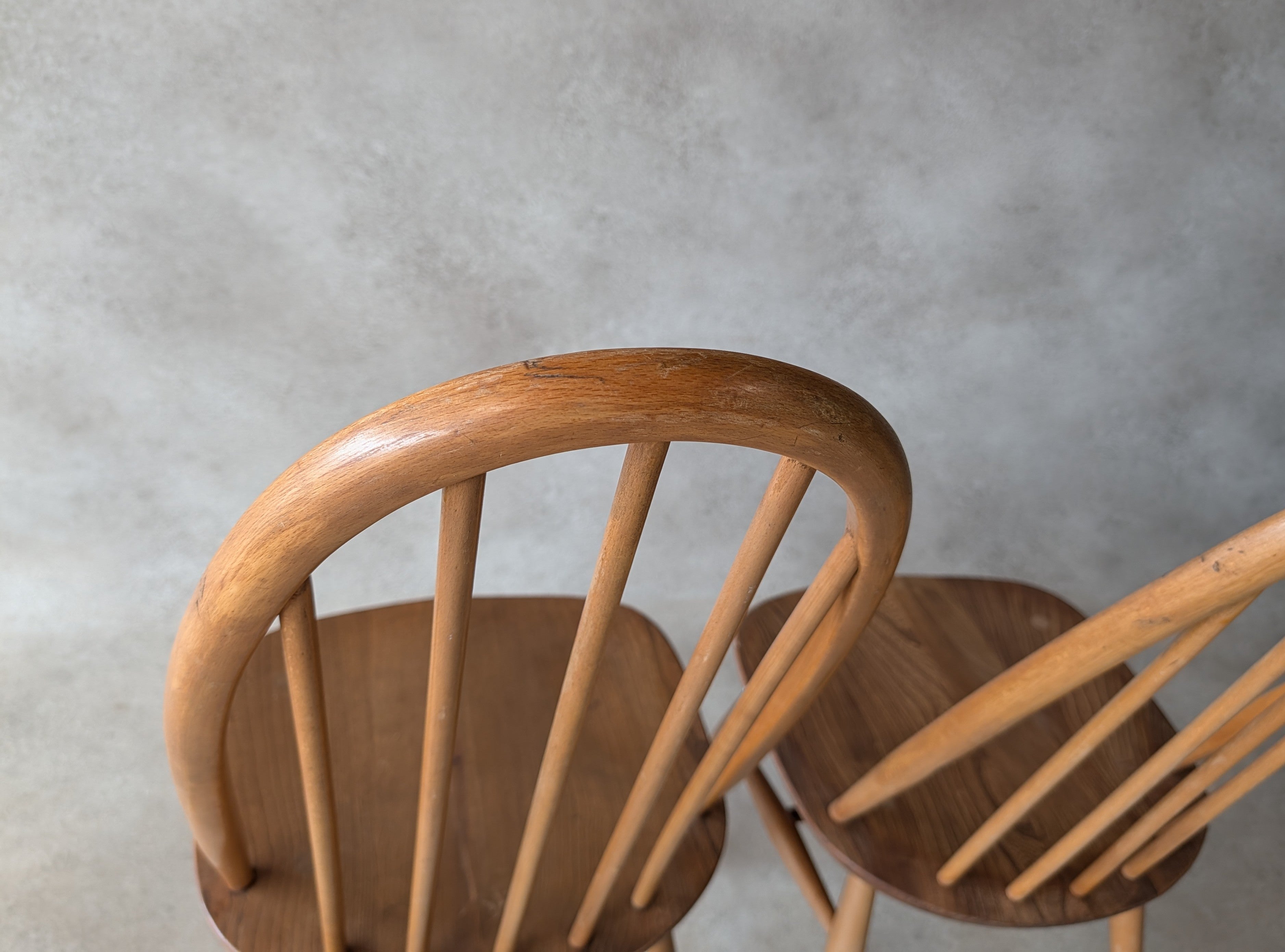 Set Of 4 Ercol Mid Century Blonde Quaker Dining Chairs Elm & Beech - Blue Label