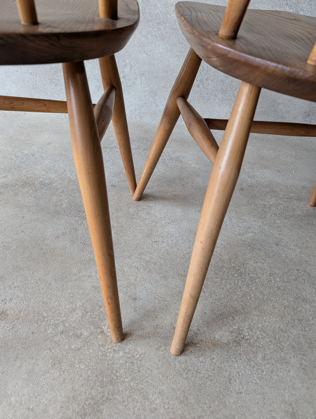 Set Of 4 Ercol Mid Century Blonde Quaker Dining Chairs Elm & Beech - Blue Label