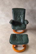 Vintage Ekornes Stressless Green Leather Recliner Armchair With Footstool