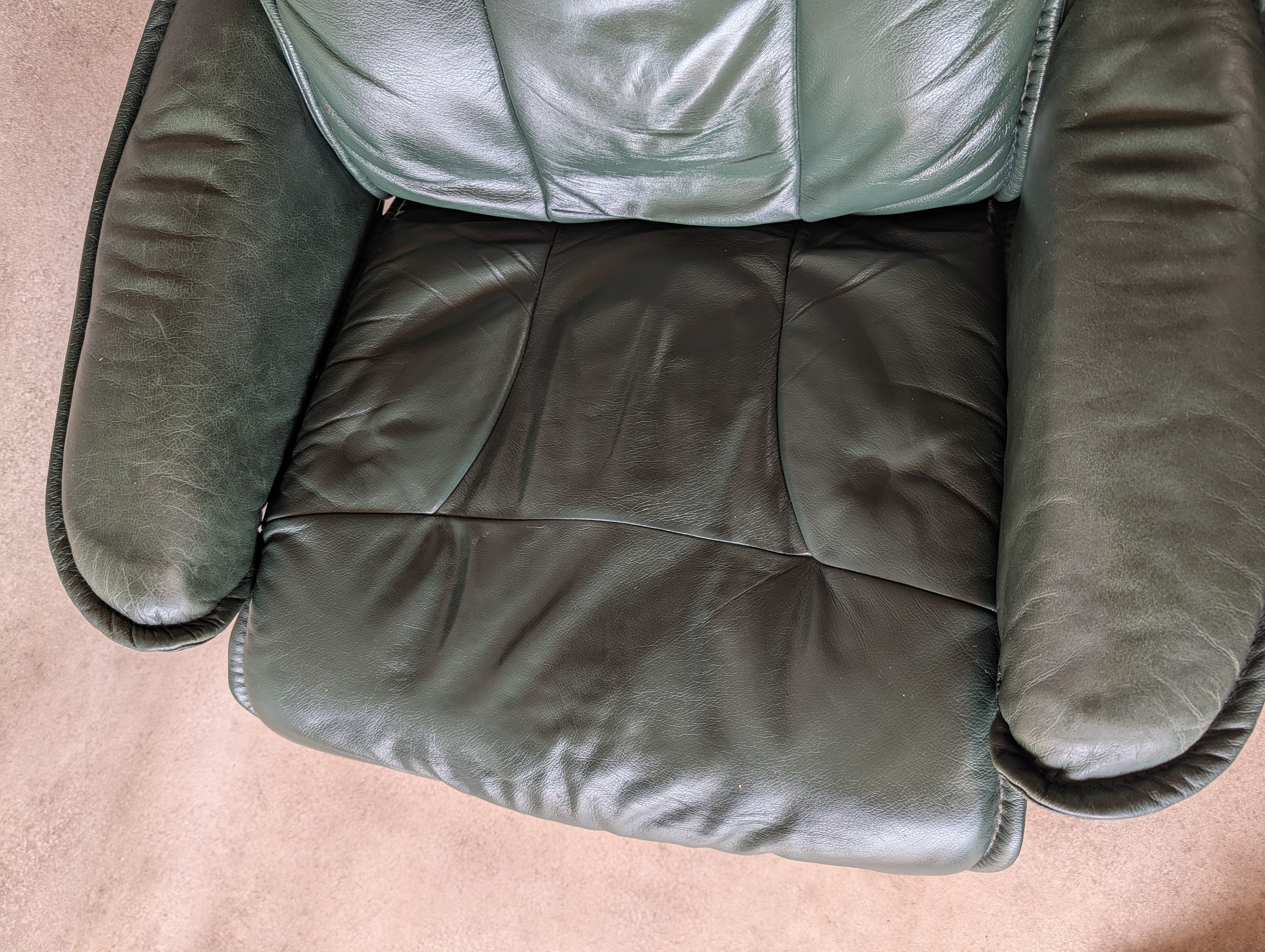 Vintage Ekornes Stressless Green Leather Recliner Armchair With Footstool