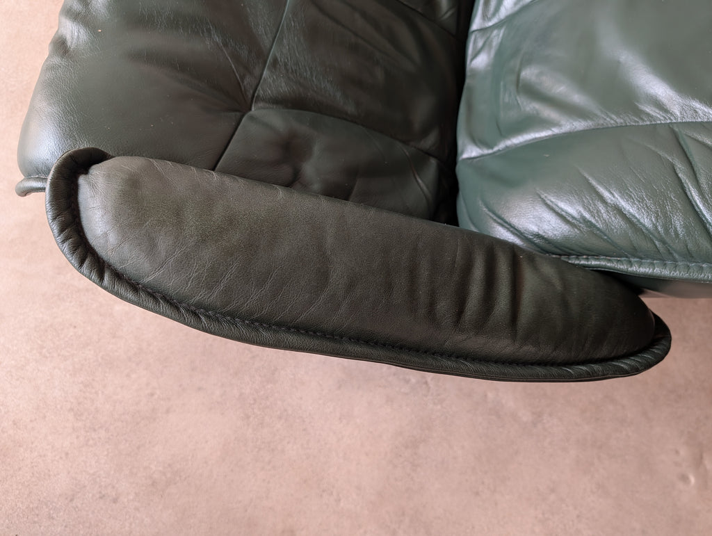 Vintage Ekornes Stressless Green Leather Recliner Armchair With Footstool