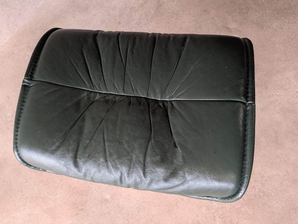 Vintage Ekornes Stressless Green Leather Recliner Armchair With Footstool