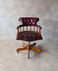 Oxblood Red Leather Captains Chair Chesterfield Swivel Office Desk Chair