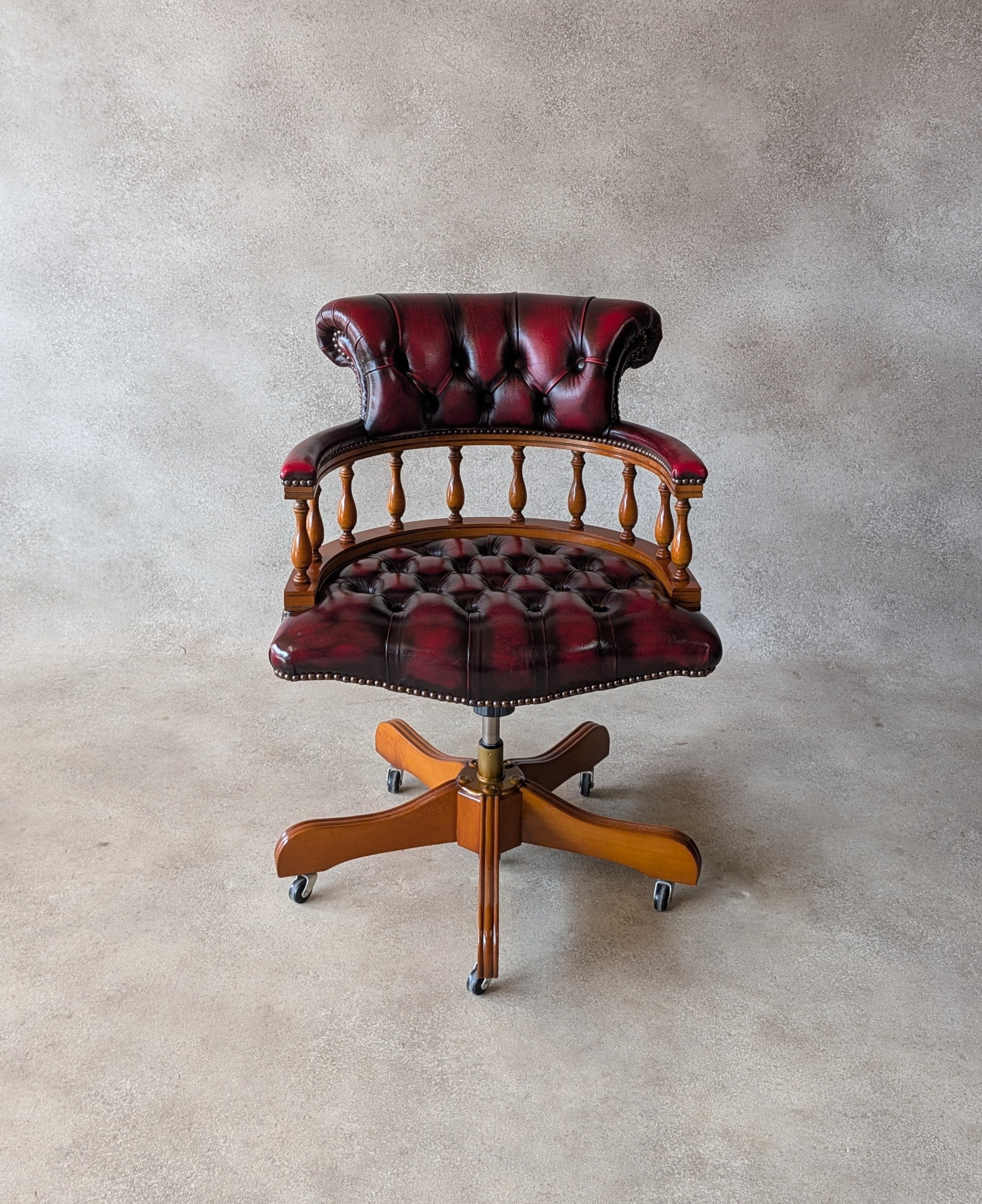 Oxblood Red Leather Captains Chair Chesterfield Swivel Office Desk Chair