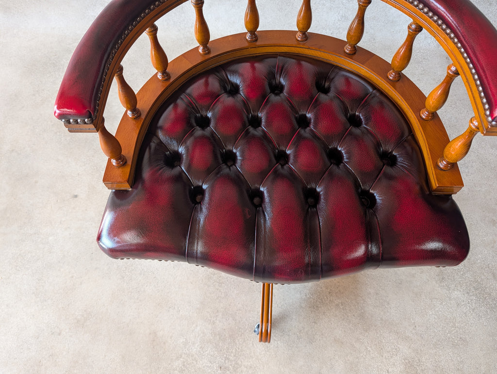 Oxblood Red Leather Captains Chair Chesterfield Swivel Office Desk Chair
