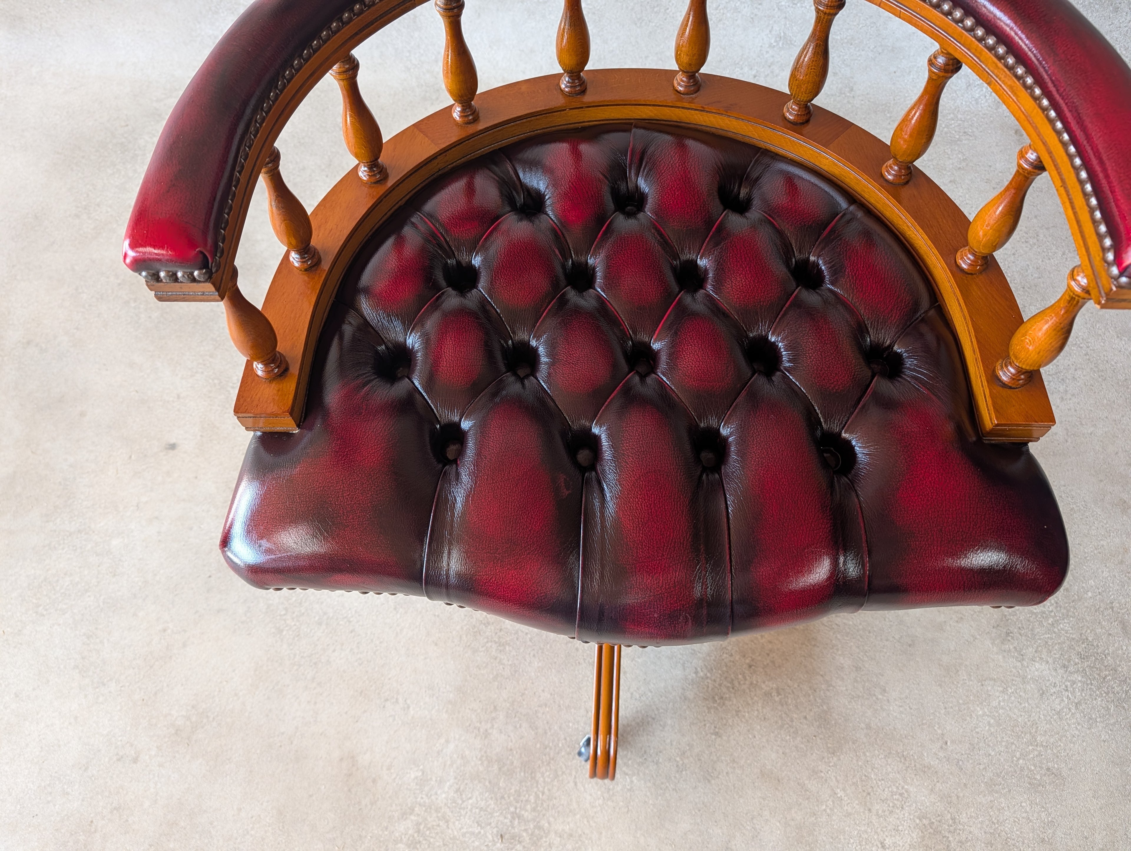 Oxblood Red Leather Captains Chair Chesterfield Swivel Office Desk Chair
