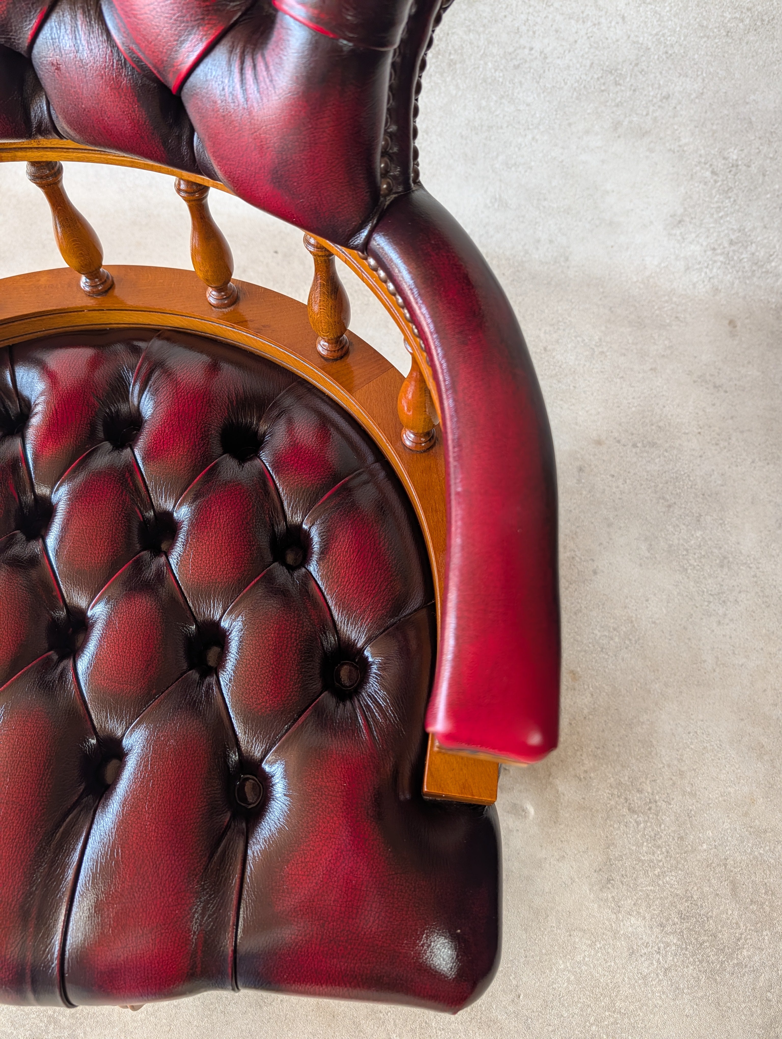Oxblood Red Leather Captains Chair Chesterfield Swivel Office Desk Chair