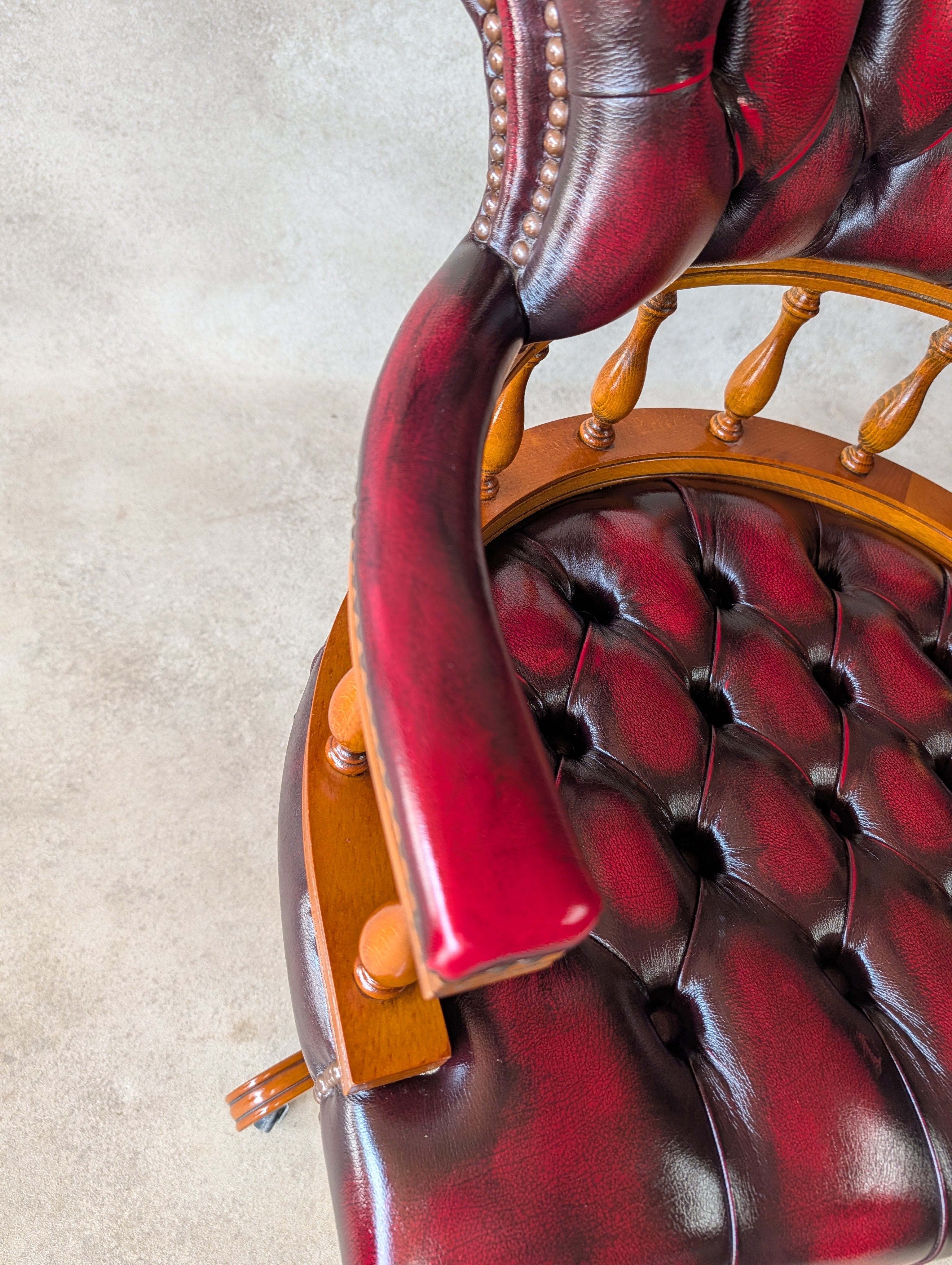 Oxblood Red Leather Captains Chair Chesterfield Swivel Office Desk Chair