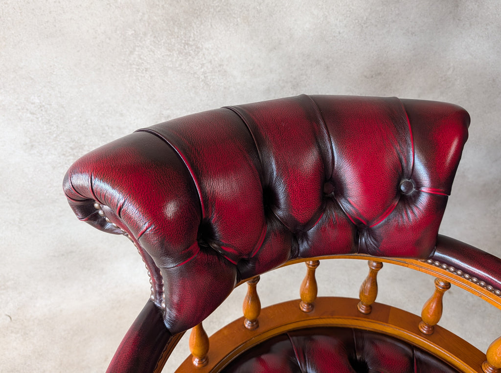 Oxblood Red Leather Captains Chair Chesterfield Swivel Office Desk Chair
