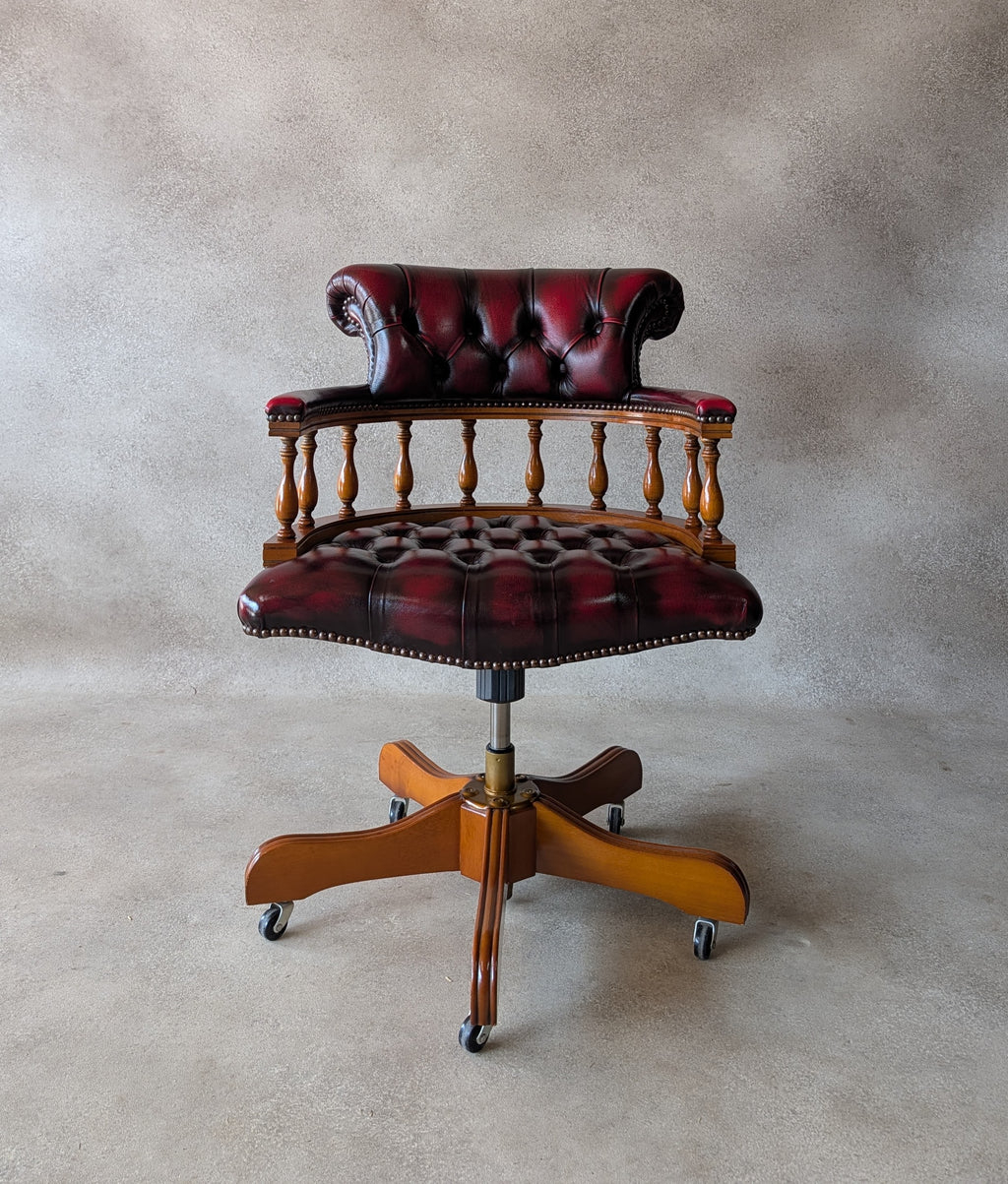 Oxblood Red Leather Captains Chair Chesterfield Swivel Office Desk Chair